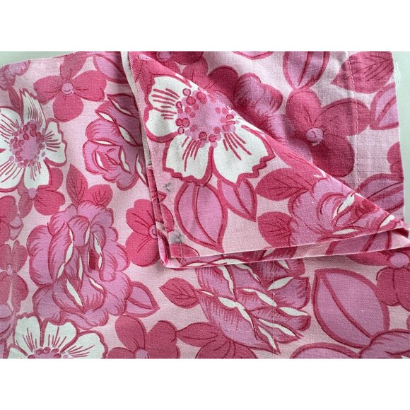 Vintage 70s flat /top sheet, pink and white flowers bedsheet, twin size bed - Picture 6 of 8